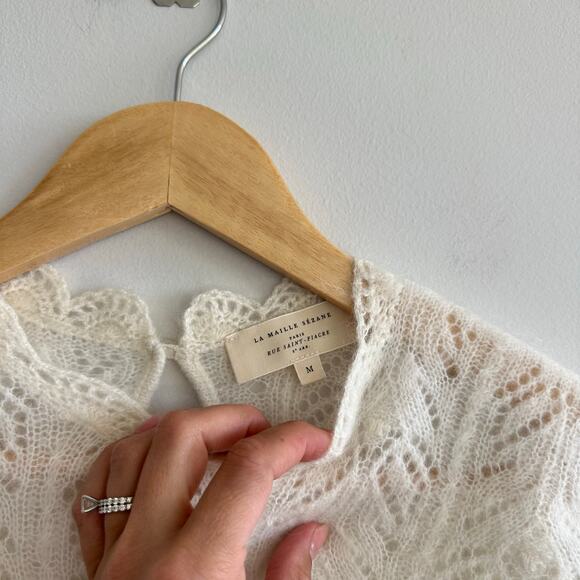 SEZANE Paris Louison Kid Mohair Jumper Knit Pullover Sweater Ecru Ivory M - Picture 7 of 13